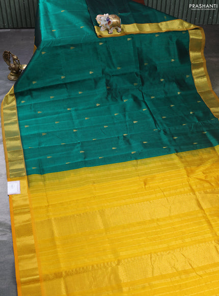 Silk cotton saree green and mango yellow with zari woven buttas and zari woven border
