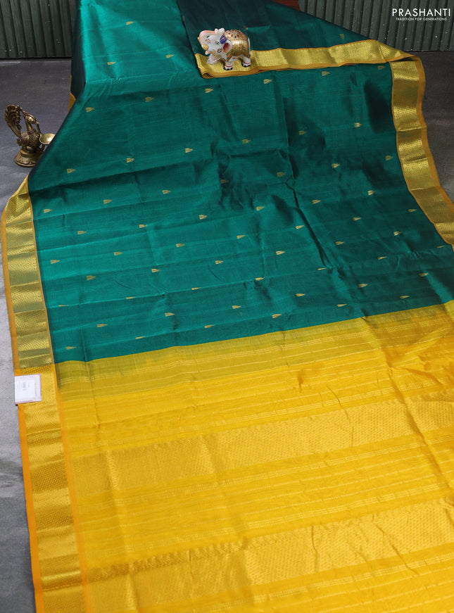Silk cotton saree green and mango yellow with zari woven buttas and zari woven border