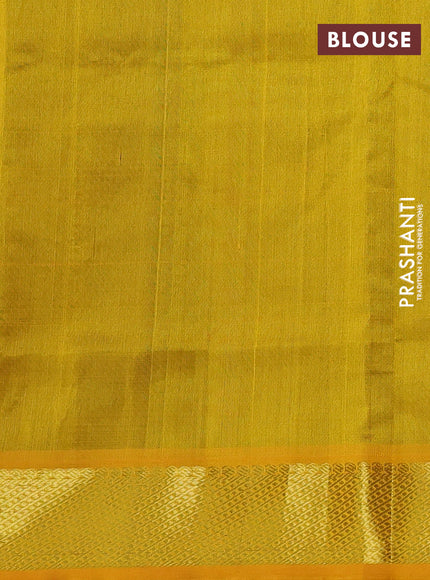 Silk cotton saree green and mango yellow with zari woven buttas and zari woven border