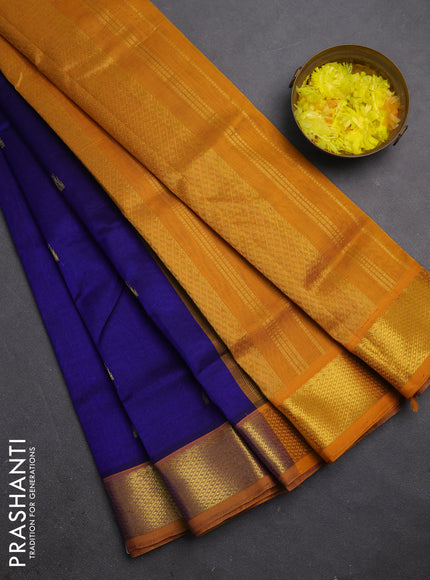 Silk cotton saree ble and mango yellow with zari woven buttas and zari woven border
