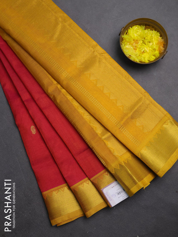 Silk cotton saree pink and yellow with zari woven buttas and zari woven border