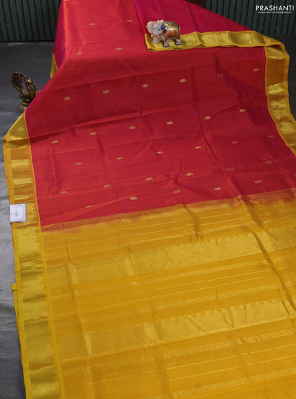 Silk cotton saree pink and yellow with zari woven buttas and zari woven border