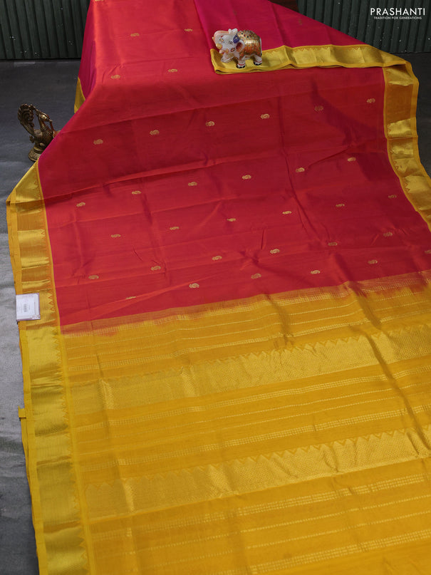 Silk cotton saree pink and yellow with zari woven buttas and zari woven border