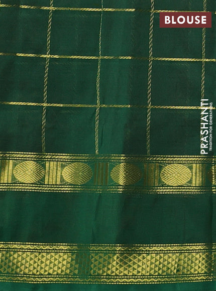 Silk cotton saree kumkum red and green with allover zari checked pattern and rettapet zari woven border