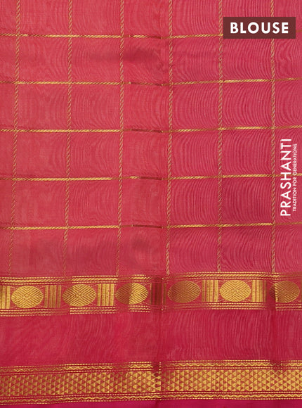 Silk cotton saree sandal and pink with allover zari checked pattern and rettapet zari woven border