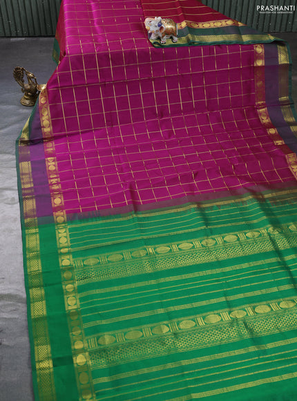 Silk cotton saree purple and green with allover zari checked pattern and rettapet zari woven border