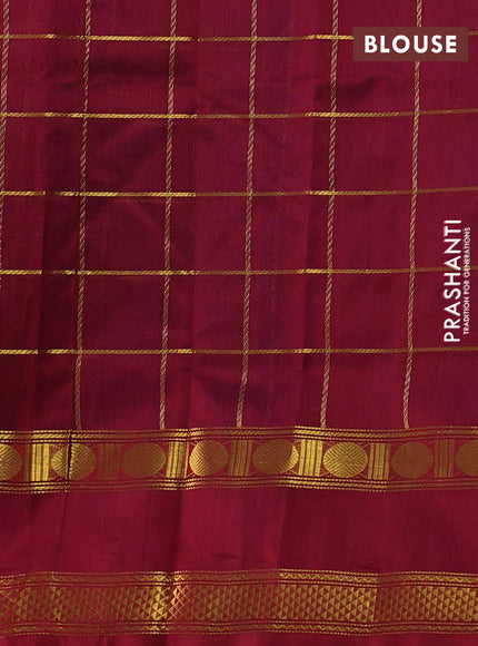 Silk cotton saree blue and maroon with allover zari checked pattern and rettapet zari woven border