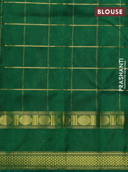 Silk cotton saree pastel brown shade and green with allover zari checked pattern and rettapet zari woven border