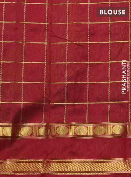 Silk cotton saree mehendi green and maroon with allover zari checked pattern and rettapet zari woven border