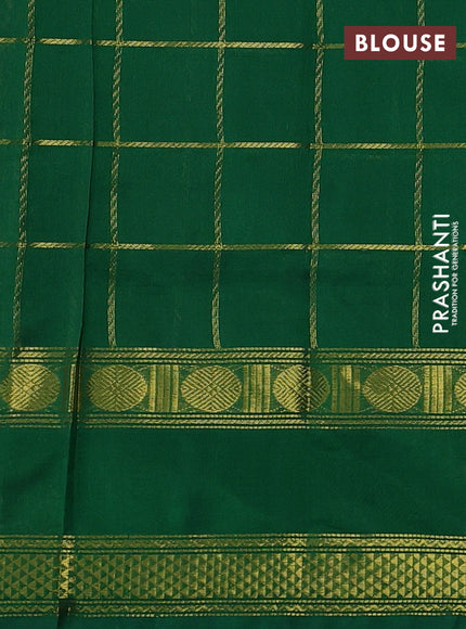 Silk cotton saree pale orange and green with allover zari checked pattern and rettapet zari woven border