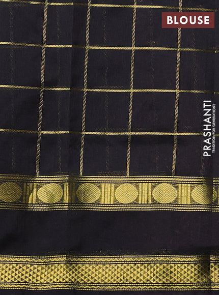 Silk cotton saree pink and black with allover zari checked pattern and rettapet zari woven border