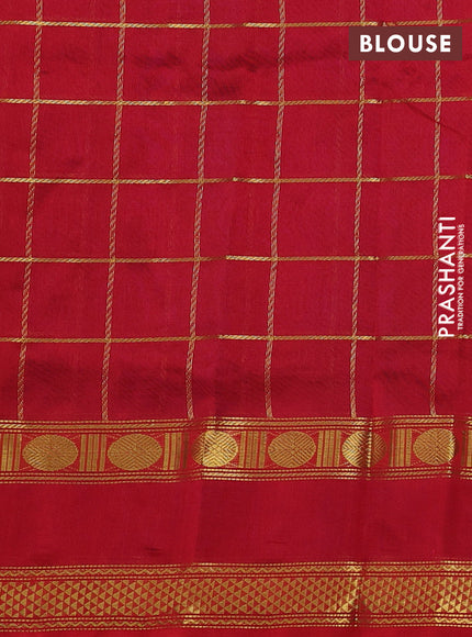 Silk cotton saree blue and red with allover zari checked pattern and rettapet zari woven border
