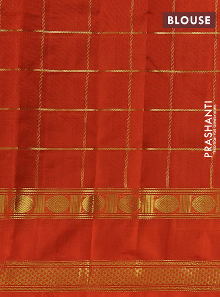 Silk cotton saree coffee brown and orange with allover zari checked pattern and rettapet zari woven border