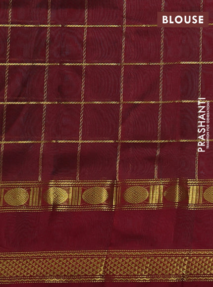 Silk cotton saree teal green and maroon with allover zari checked pattern and rettapet zari woven border