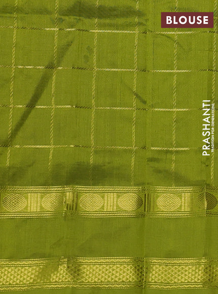 Silk cotton saree royal blue and light green with allover zari checked pattern and rettapet zari woven border
