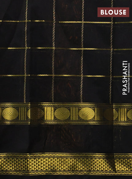 Silk cotton saree sunset orange and black with allover zari checked pattern and rettapet zari woven border