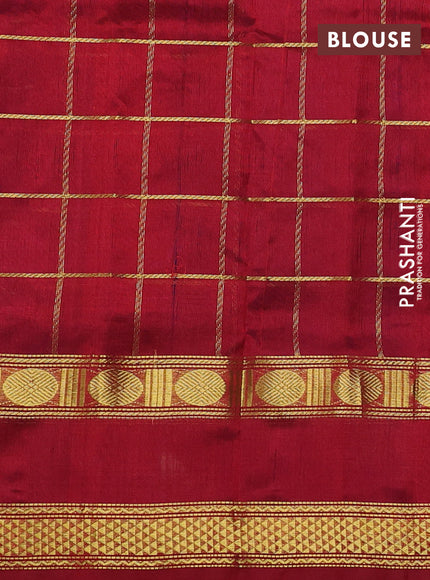 Silk cotton saree violet and kumkum red with allover zari checked pattern and rettapet zari woven border