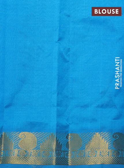 Silk cotton saree light green and light blue with allover paalum pazhamum checks & zari buttas and zari woven border