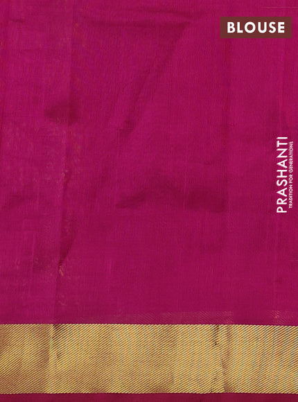 Silk cotton saree light green and magenta pink with allover paalum pazhamum checks & zari buttas and zari woven border