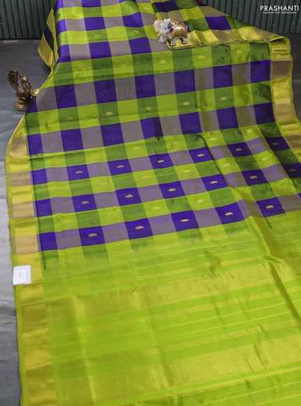 Silk cotton saree multi color and light green with allover paalum pazhamum checks & zari buttas and zari woven border