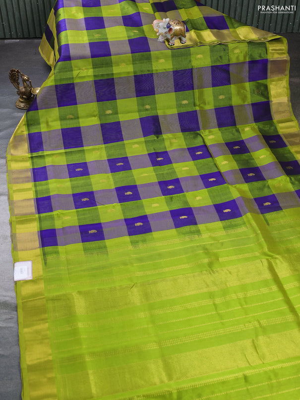Silk cotton saree multi color and light green with allover paalum pazhamum checks & zari buttas and zari woven border