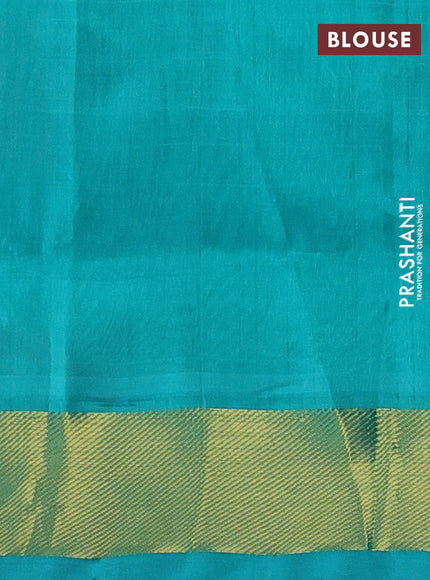 Silk cotton saree pink and teal green with allover paalum pazhamum checks & zari buttas and zari woven border