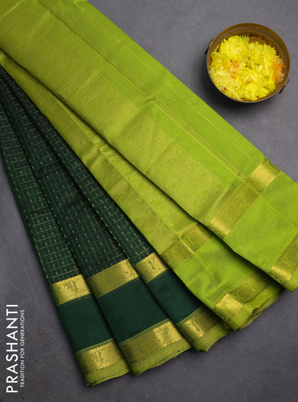 Silk cotton saree bottle green and light green with allover lakshadeepam weaves and rettapet zari woven border
