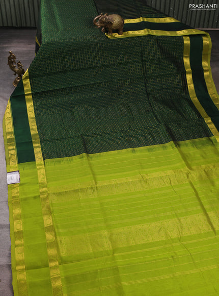 Silk cotton saree bottle green and light green with allover lakshadeepam weaves and rettapet zari woven border