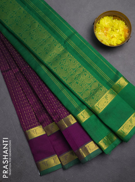 Silk cotton saree purple and green with allover lakshadeepam weaves and rettapet zari woven border