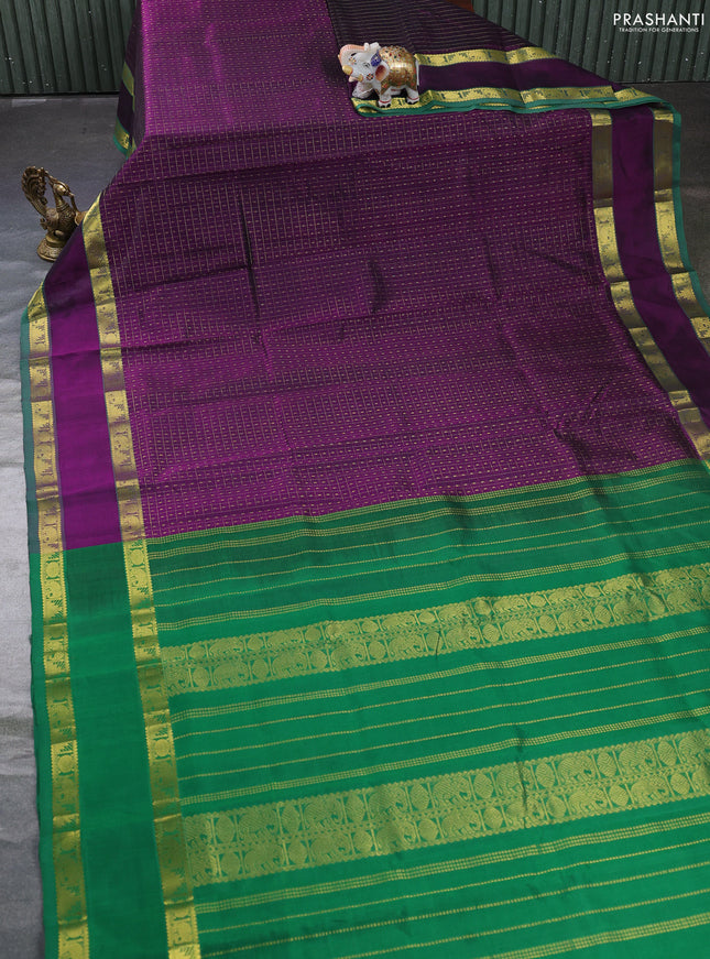 Silk cotton saree purple and green with allover lakshadeepam weaves and rettapet zari woven border