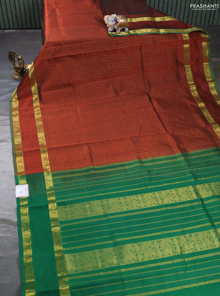 Silk cotton saree brown and green with allover lakshadeepam weaves and rettapet zari woven border