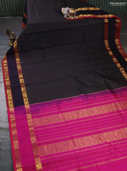 Silk cotton saree deep jamun shade and pink with allover lakshadeepam weaves and rettapet zari woven border