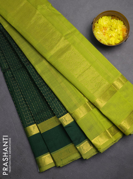 Silk cotton saree bottle green and light green with allover lakshadeepam weaves and rettapet zari woven border