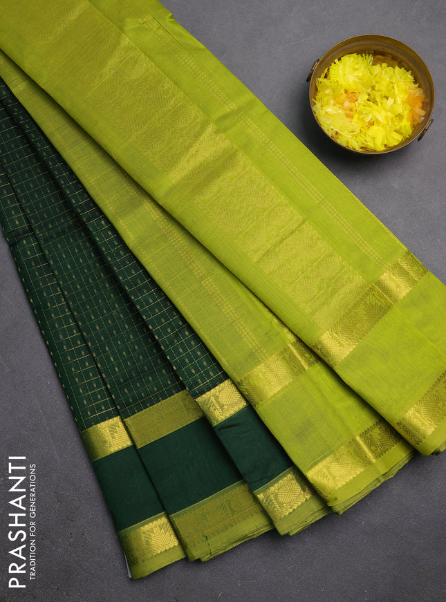 Silk cotton saree bottle green and light green with allover lakshadeepam weaves and rettapet zari woven border