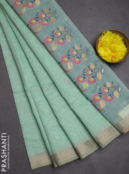Jamdhani cotton saree pastel green and peacock green with allover thread woven buttas and jamdhani pallu