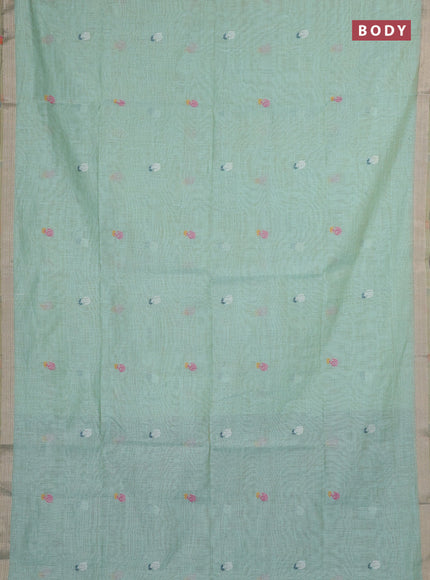 Jamdhani cotton saree pastel green and peacock green with allover thread woven buttas and jamdhani pallu
