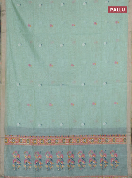 Jamdhani cotton saree pastel green and peacock green with allover thread woven buttas and jamdhani pallu
