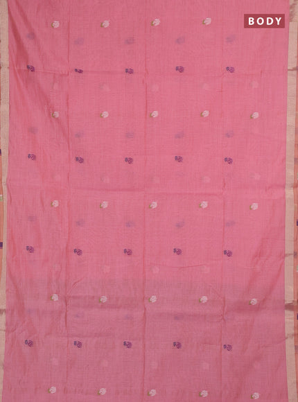 Jamdhani cotton saree pink and light green with allover thread woven buttas and jamdhani pallu