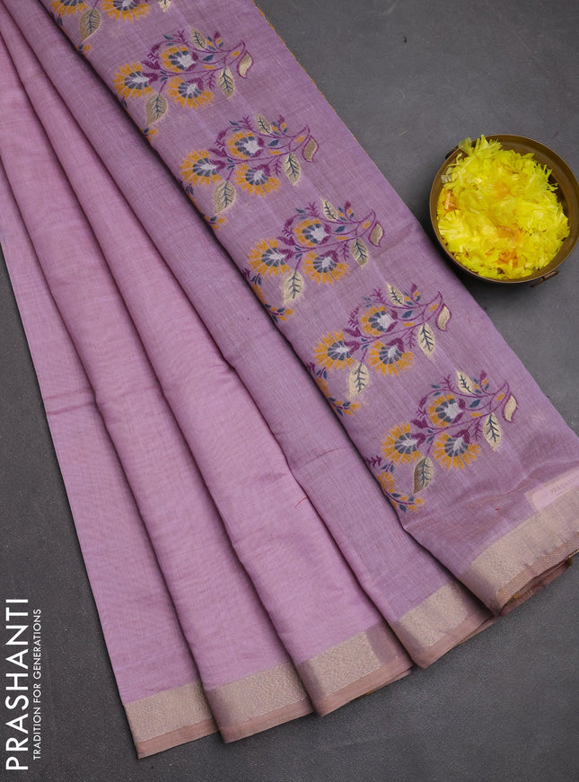 Jamdhani cotton saree lavender and purple with allover thread woven buttas and jamdhani pallu