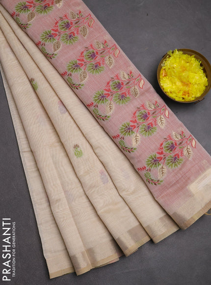 Jamdhani cotton saree beige and red with allover thread woven buttas and jamdhani pallu