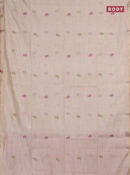Jamdhani cotton saree beige and red with allover thread woven buttas and jamdhani pallu