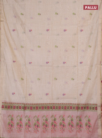 Jamdhani cotton saree beige and red with allover thread woven buttas and jamdhani pallu