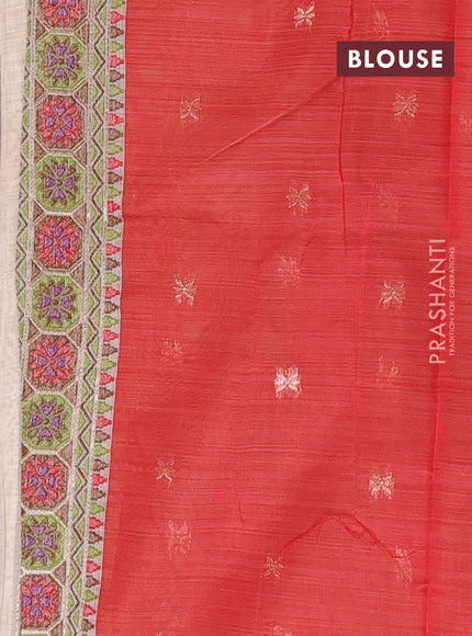 Jamdhani cotton saree beige and red with allover thread woven buttas and jamdhani pallu