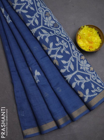 Jamdhani cotton saree pastel blue with allover thread & zari woven buttas and jamdhani pallu