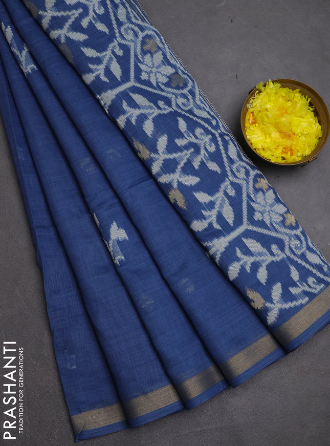 Jamdhani cotton saree pastel blue with allover thread & zari woven buttas and jamdhani pallu