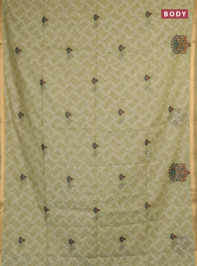 Jamdhani cotton saree pista green and bottle green with allover thread woven buttas and jamdhani pallu