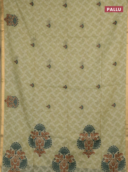 Jamdhani cotton saree pista green and bottle green with allover thread woven buttas and jamdhani pallu