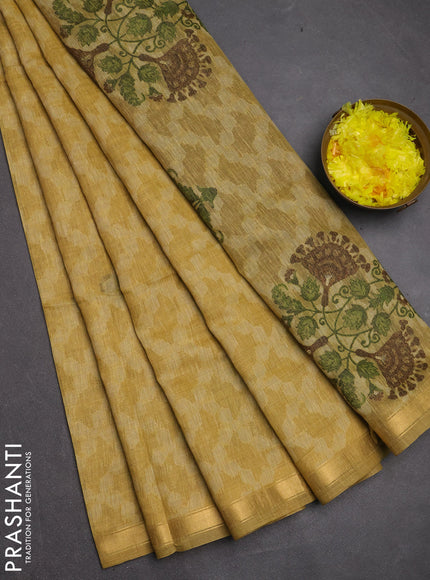 Jamdhani cotton saree sandal and coffee brown with allover thread woven buttas and jamdhani pallu