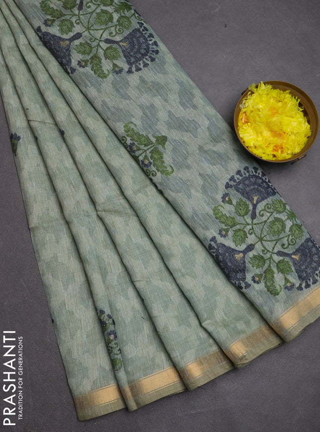 Jamdhani cotton saree blue shade and navy blue with allover thread woven buttas and jamdhani pallu