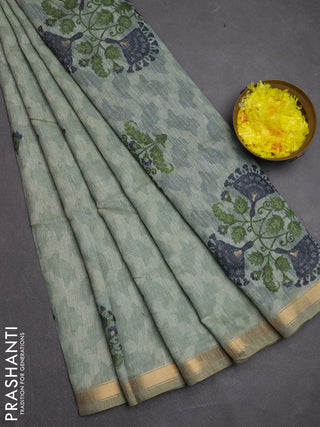 Jamdhani cotton saree blue shade and navy blue with allover thread woven buttas and jamdhani pallu